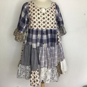 Patchwork upcycled, babydoll, ruffled sleeve, boho mini dress size inclu…